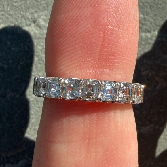Auth.✅ 3.80 ctw Assher Cut Platinum Diamond Eternity Band Size 4✨ - Picture 7 of 12